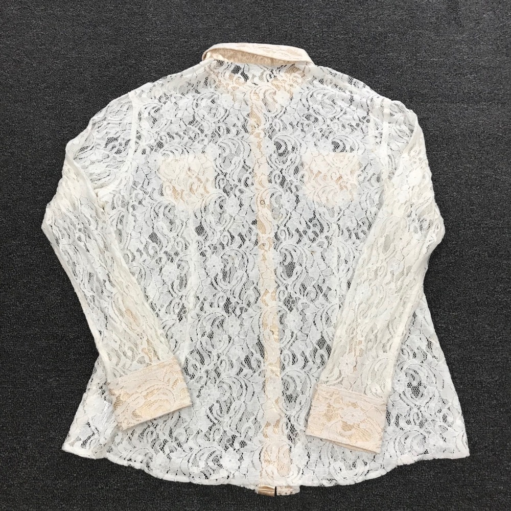 Ariat Womens XXL White Floral Lace Western Snap Shirt Fitted Tan Trim L/S - Picture 3 of 10